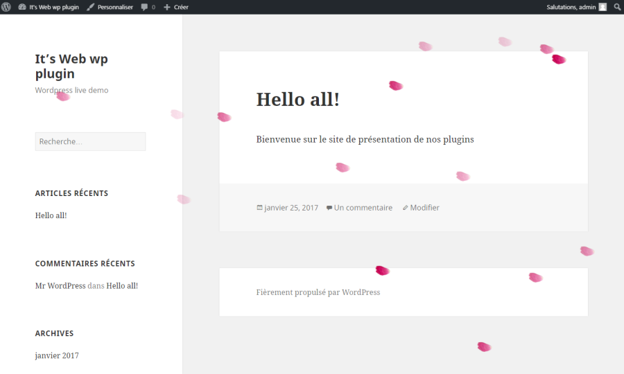 St Valentine WordPress plugin Rose petal falling animation