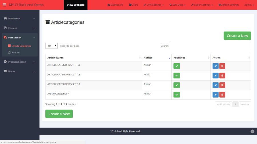 ADCMS Customize Admin Panel Using Codeigniter 