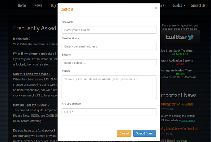 AJAX Popup Contact Form