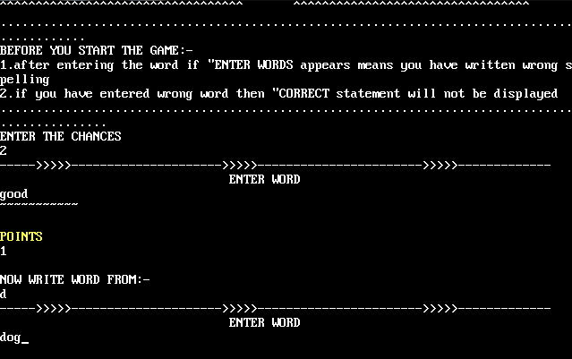 WORD GAME:-  A c++ programming language based game designed in turbo c++