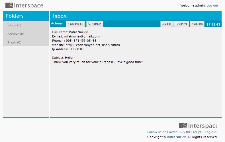 Interspace - Secure PHP/AJAX Contact System with Control Panel