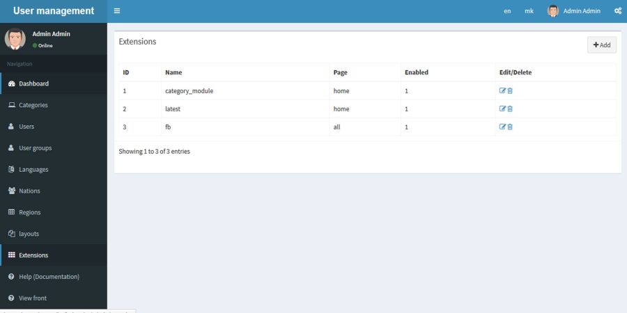 Module management  Codeigniter  Admin LTE