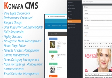 Konafa Multipurpose Light PHP CMS Articles,  News,  multiple pages