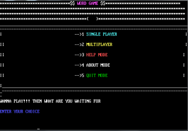 WORD GAME - A c + programming language based game designed in turbo c +